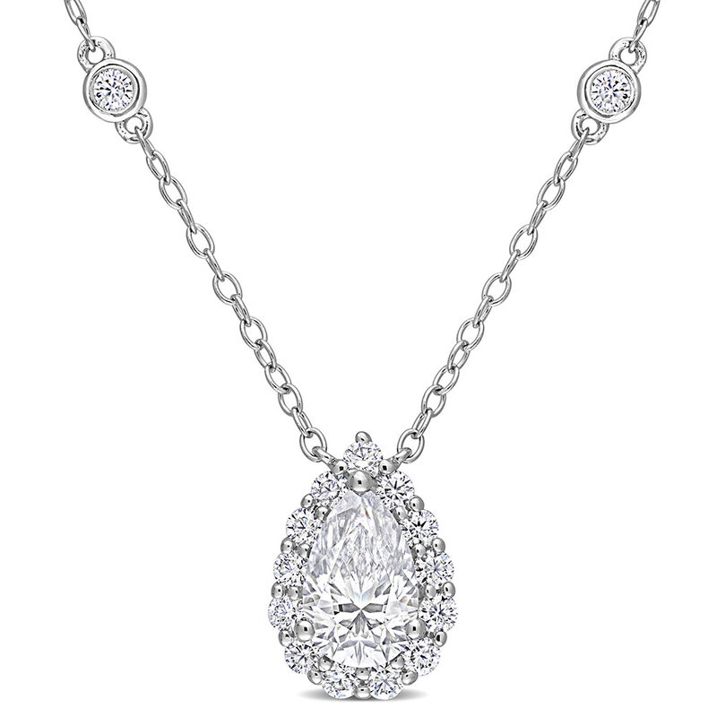 Pear-Shaped Moissanite Pendant with Bezel-Set Diamonds in Sterling Silver &#40;1 1/2 ct. tw.&#41;