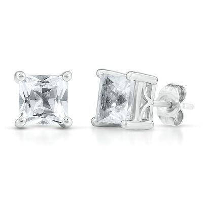Lab Created White Sapphire Stud Earrings in Sterling Silver