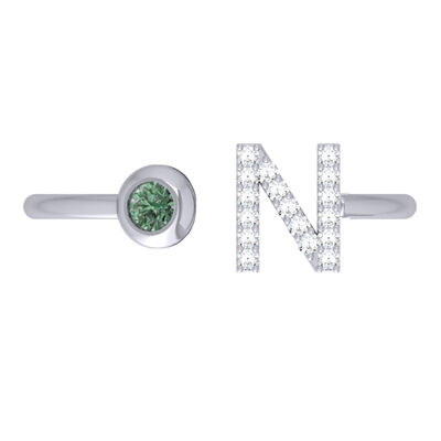 custom gemstone ring with diamond initial & single stone accent