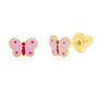 Children&rsquo;s Pink Enamel Butterfly Stud Earrings in 14K Yellow Gold