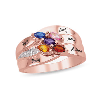 custom gemstone ring with choice of diamonds & personalized names (2-6 stones)
