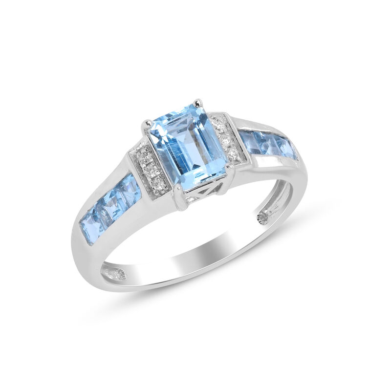 Emerald-Cut Aquamarine &amp; Diamond Accent Ring in 10K White Gold