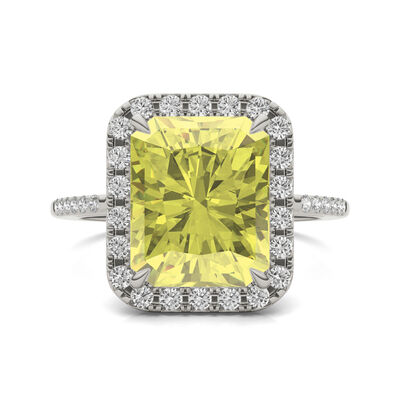 Radiant-Cut Yellow Moissanite Halo Ring in 14K White Gold