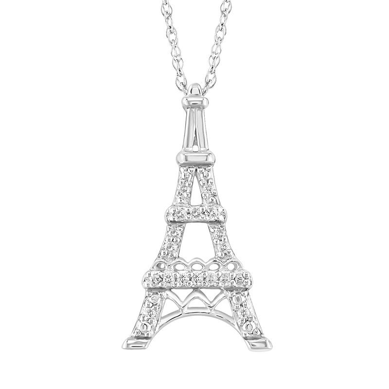 Diamond Accent Eiffel Tower Pendant in 10K White Gold