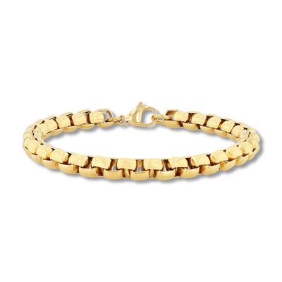 Round Box Link Bracelet in Yellow Gold Ion-Plated Stainless Steel, 6.5MM, 9”
