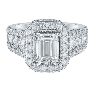 lab grown diamond emerald-cut halo engagement ring in 14k white gold (4 ct. tw.)