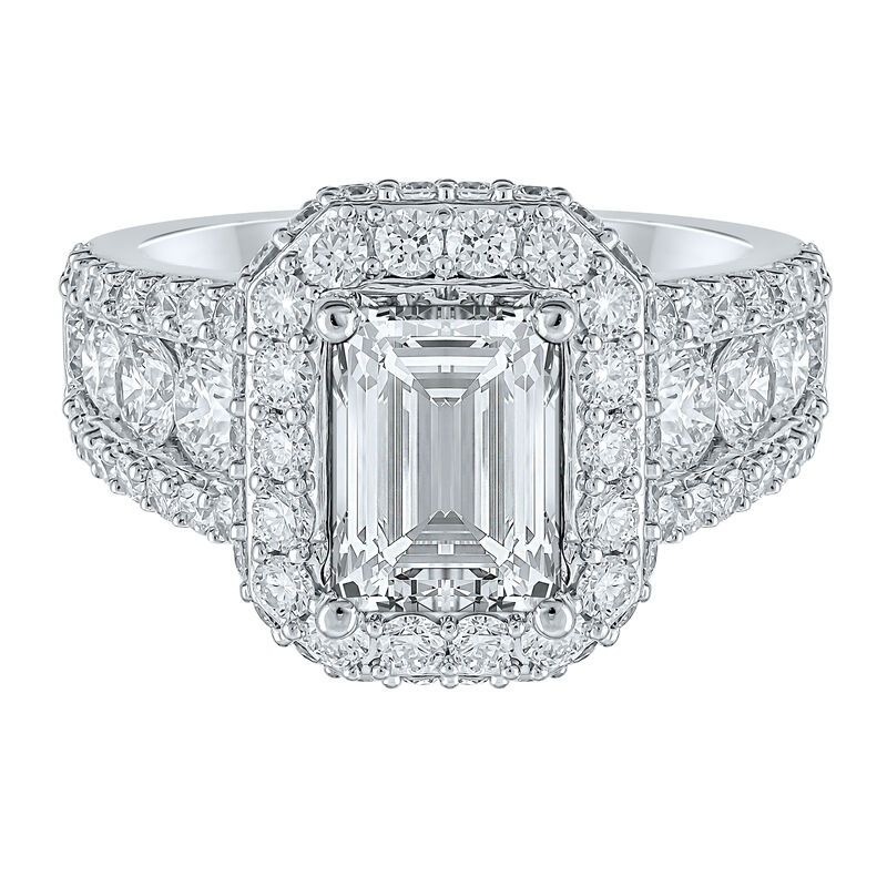 lab grown diamond emerald-cut halo engagement ring in 14k white gold &#40;4 ct. tw.&#41;
