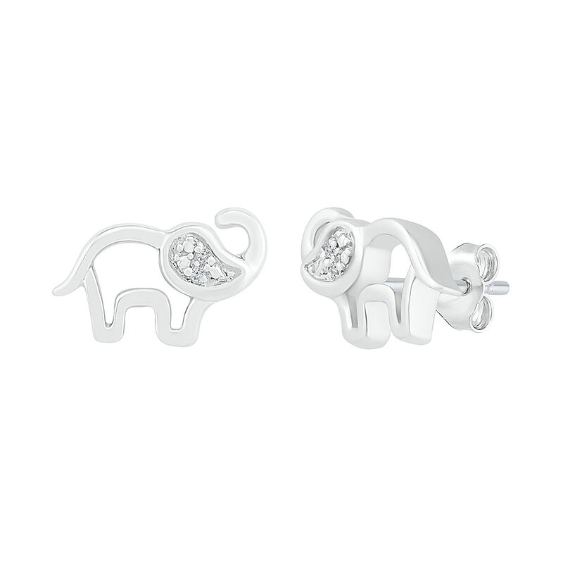 Diamond Elephant Earrings in Sterling Silver