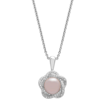 Pink Freshwater Cultured Pearl & Diamond Accent Pendant in Sterling Silver