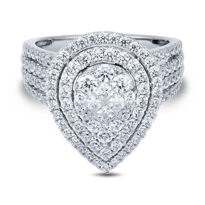 Pear-Shaped Cluster Diamond Engagement Ring in 10K White Gold (2 ct. tw.)