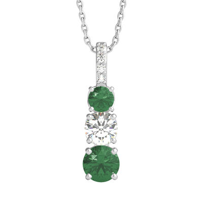Lab Created Emerald & White Sapphire Three-Stone Pendant in Sterling Silver