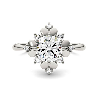 Round Moissanite Ring with Floral Halo in 14K White Gold (1 ct. tw.)