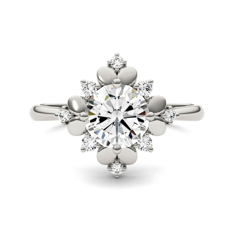 Round Moissanite Ring with Floral Halo in 14K White Gold &#40;1 ct. tw.&#41;