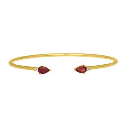 Ruby & Diamond Cuff Bracelet in 10K Yellow Gold