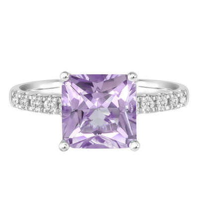 Radiant-Cut Gemstone and Diamond Ring in 14K White Gold (1/3 ct. tw.)