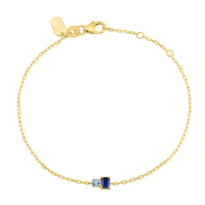 Lab-Created Blue Sapphire Toi et Moi Two-Stone Bracelet in 10K Yellow Gold