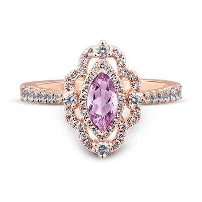 Margaux Rose de France Amethyst Engagement Ring with Diamonds in 14K Rose Gold (3/4 ct. tw.) 