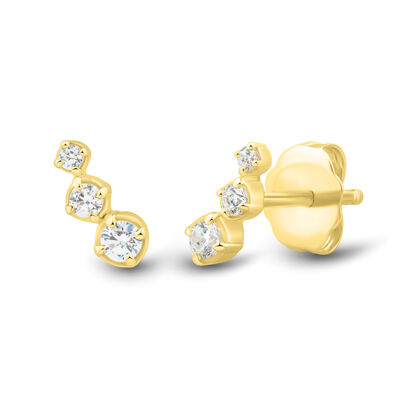 Lab Grown Diamond Three-Stone Crawler Stud Earrings in Vermeil (1/7 ct. tw.)