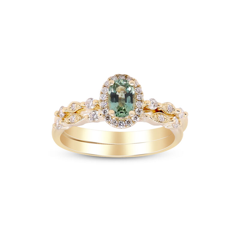 Teal Sapphire and Diamond Engagement Ring Set in 14K Yellow Gold &#40;1/3 ct. tw.&#41; 