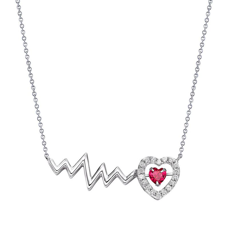 The Beat of Your Heart&amp;&#35;174; Lab Created Ruby &amp; Lab Created White Sapphire Heart Pendant in Sterling Silver