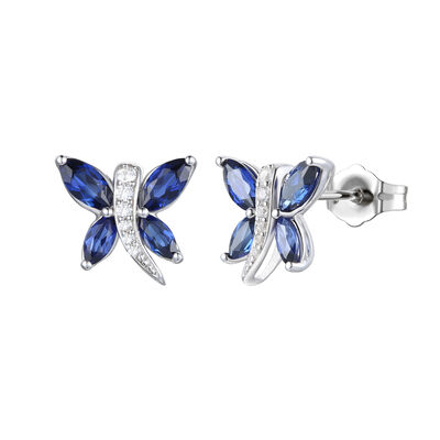 Lab Created Blue Sapphire Butterfly Earrings in Sterling Silver