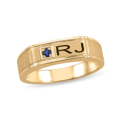 men’s initial ring with custom gemstone