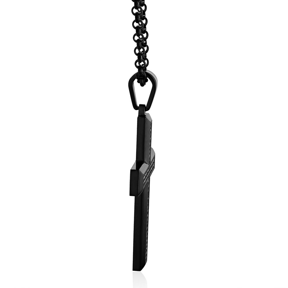 Stainless Steel Black Rhodium Black Diamond Cross Necklace, 24 Inch - The  Black Bow Jewelry Company