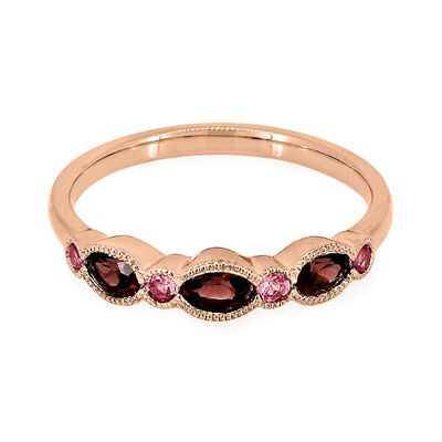 Garnet & Pink Tourmaline Stack Ring in 10K Rose Gold