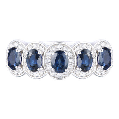 Blue Sapphire & Diamond Ring in 14K White Gold (1/4 ct. tw.)