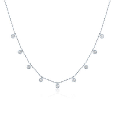 Diamond Bezel Dangle Station Necklace in Sterling Silver (1/7 ct. tw.)