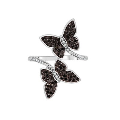 Black and White Diamond Butterfly Ring in Sterling Silver (1/2 ct. tw.)