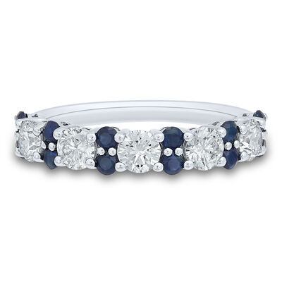 Lab Grown Diamond & Blue Sapphire Band in 14K White Gold (1 ct. tw.)