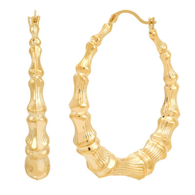 Graduated Bamboo Hoop Earrings in 14K Yellow Gold, 34MM 