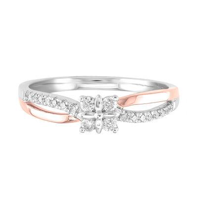 Diamond Flower Promise Ring in 10K White & Rose Gold (1/7 ct. tw.)