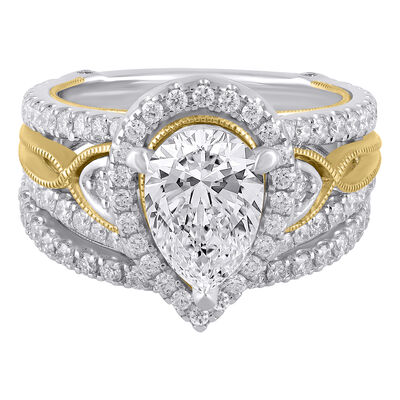 Aria Lab Grown Diamond Pear-Shaped Halo Bridal Set in 14K White & Yellow Gold (2 5/8 ct. tw.)