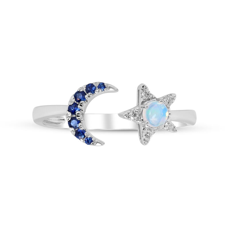 Moon &amp; Star Opal, Sapphire and Diamond Accent Ring in 10K White Gold 