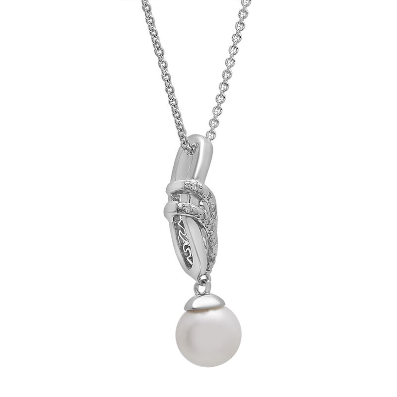 Pearl &amp; Diamond Accent Pendant in Sterling Silver