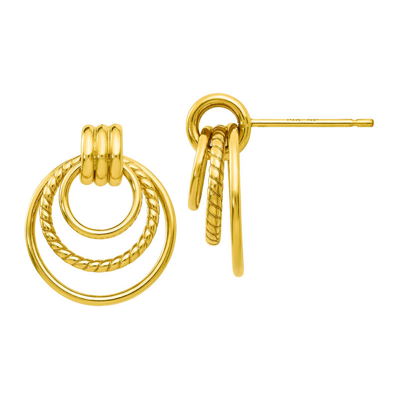 Triple Hoop Post Earrings in 14K Yellow Gold