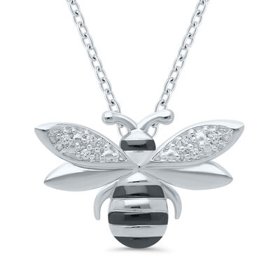 Bee Pendant with Diamond Accents in Sterling Silver