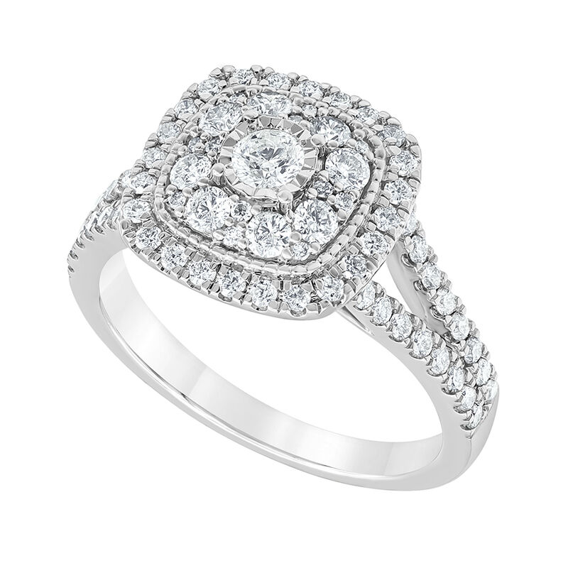 Cushion-Shaped Diamond Cluster Engagement Ring in 10K White Gold &#40;1 ct. tw.&#41;
