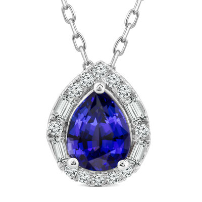 Pear-Shaped Tanzanite and Diamond Pendant in 10K White Gold (1/5 ct. tw.)