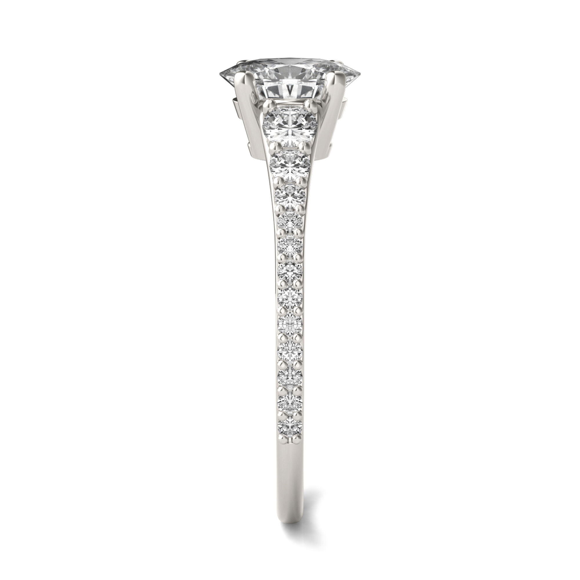 Round Moissanite Ring with Pavé Band in 14K Rose Gold (1 3/4 dew)