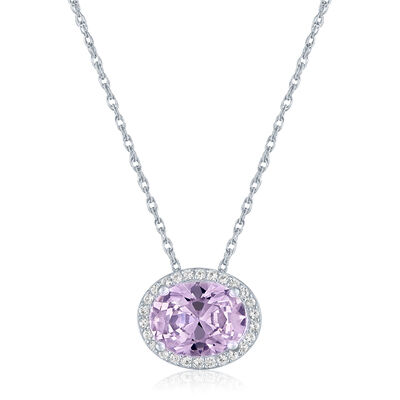 Rose de France & Lab-Created White Sapphire Halo Pendant in Sterling Silver