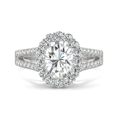 Oval Moissanite Halo Ring in 14K White Gold (2 1/7 ct. tw.)