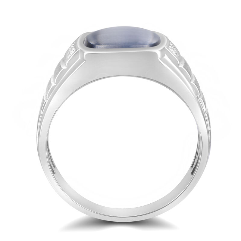 Men&#39;s Simulated Cat&#39;s Eye Ring with Diamond Accents in Sterling Silver