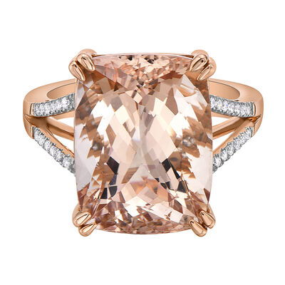 Cushion-Cut Morganite & Diamond Ring in 14K Rose Gold (1/8 ct. tw.)