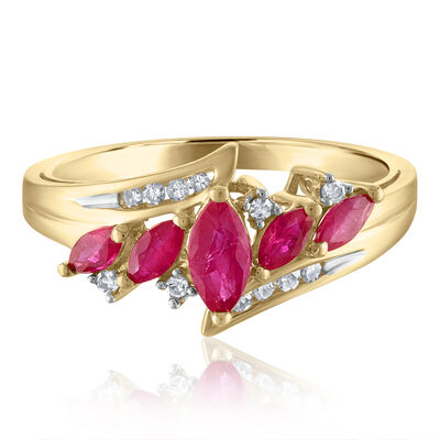 Marquise-Cut Gemstone and Diamond Ring in 14K Gold (1/10 ct. tw.)