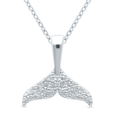 Whale Tail Pendant with Diamond Accents in Sterling Silver