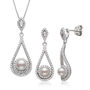 Freshwater Pearl &amp; Lab Created White Sapphire Earring and Pendant Boxed Set in Sterling Silver