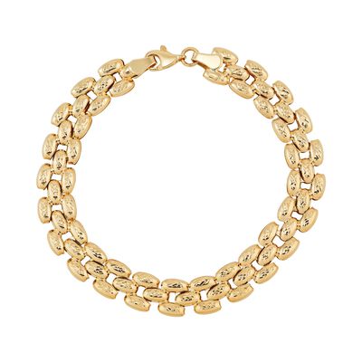Polished Diamond-Cut Stampato Panther Link Bracelet in 14K Yellow Gold, 7.25”